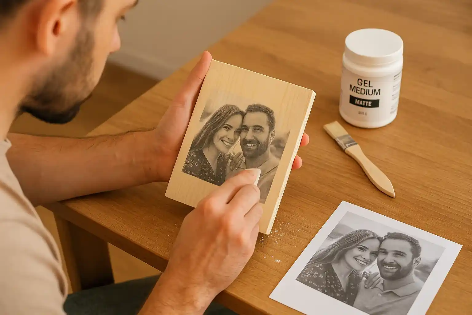 Aprenda a técnica de transfer para estampar fotos em madeira