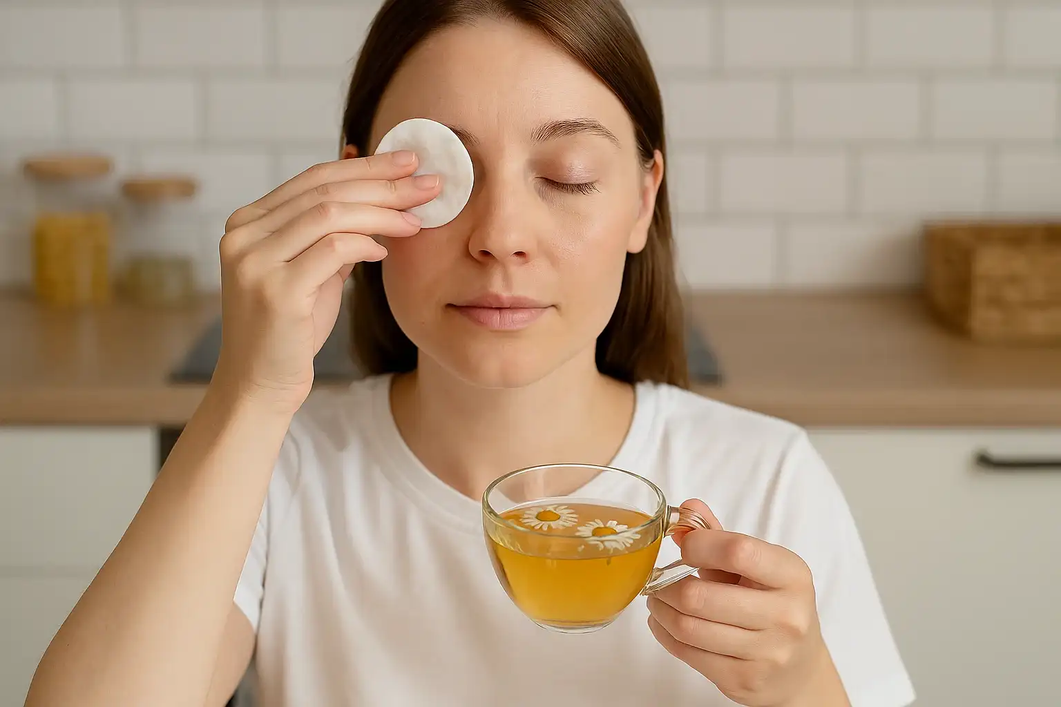 Receita natural com camomila para aliviar irritações nos olhos