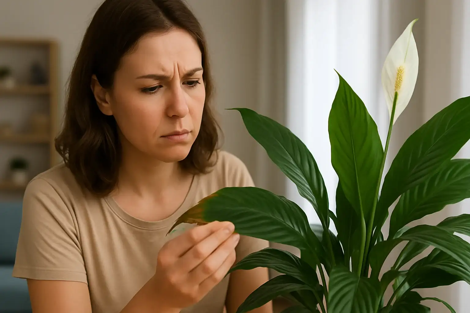 Lírio-da-paz com excesso de água dá sinais nas folhas