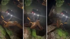 Furto bizarro no RS: homem rouba retroescavadeira e tenta invadir banco