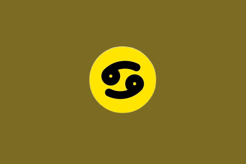 Ilustração do signo de Câncer, contendo um 6 e um 9 opostos, em círculo amarelo, em um fundo marrom