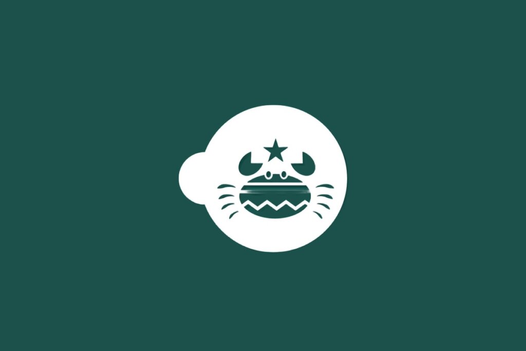 Ilustração do signo de Câncer contendo um caranguejo estilizado com estrela em fundo verde-escuro