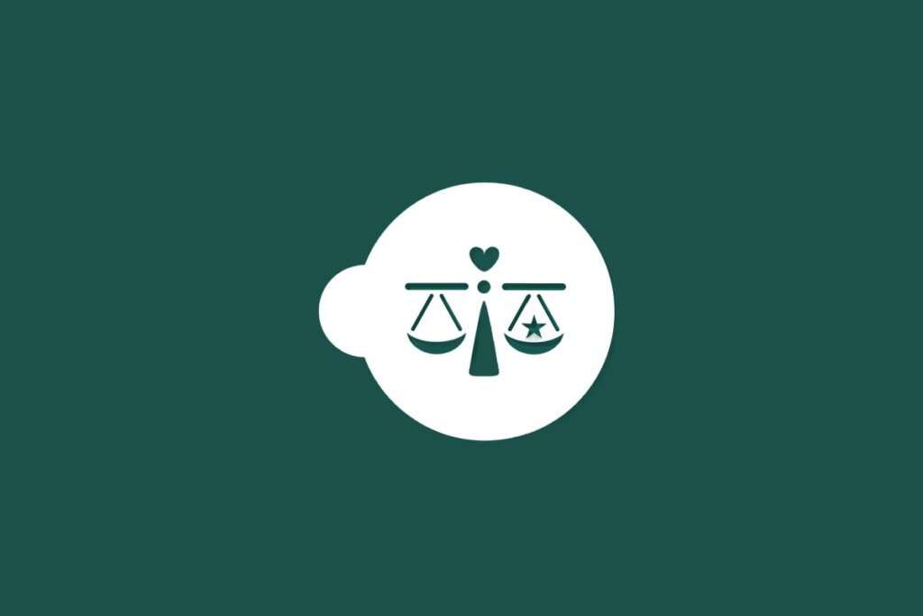 Ilustração do signo de Libra contendo uma balança com estrela em fundo verde-escuro