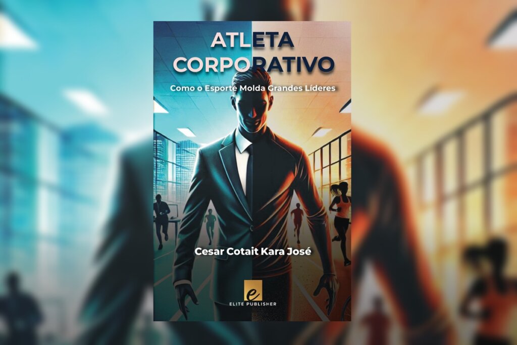Capa do livro "Atleta corporativo: como o esporte molda grandes líderes", com  a ilustração de um homem usando terno 