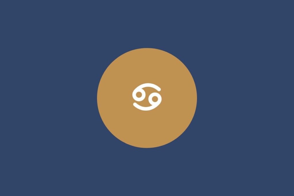 Ilustração do signo de câncer em um círculo marrom sob um fundo azul-escuro