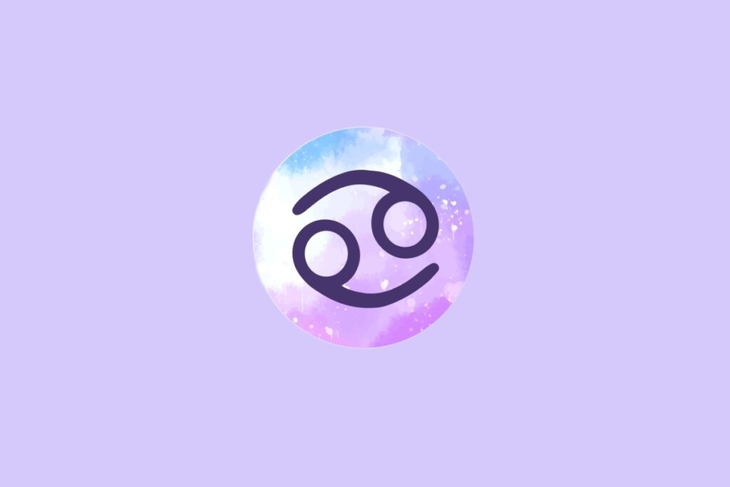 Imagem do signo de Câncer, com um símbolo formado por duas curvas que se assemelham a números 6 e 9 conectados, centralizado em um fundo em tons suaves de roxo e azul