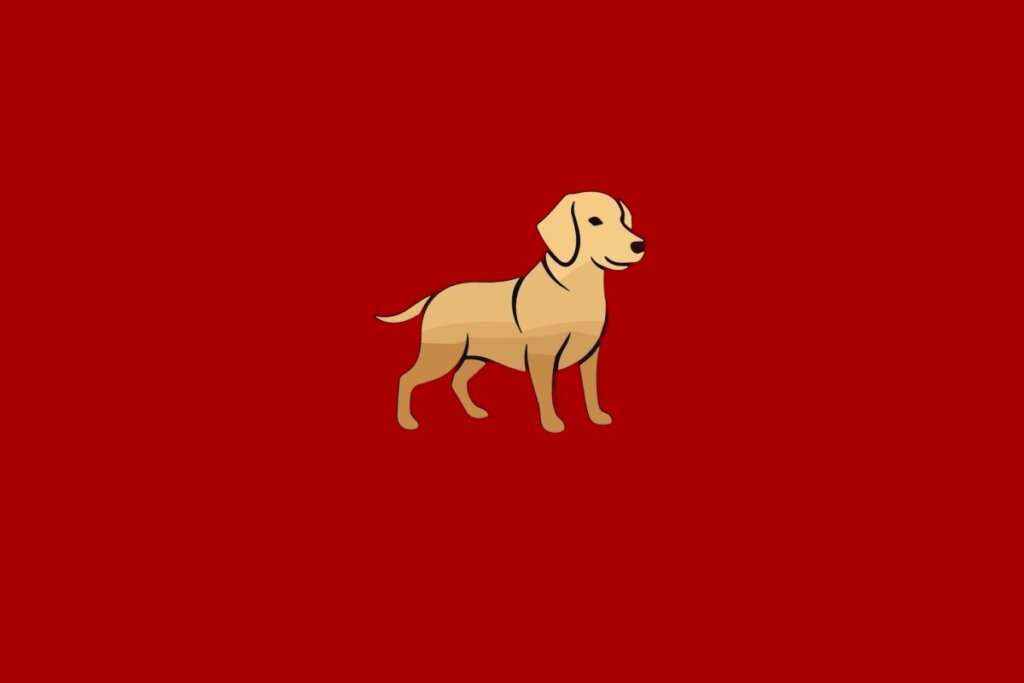 Ilustração do signo de Cachorro, contendo um cachorro estilizado em fundo vermelho