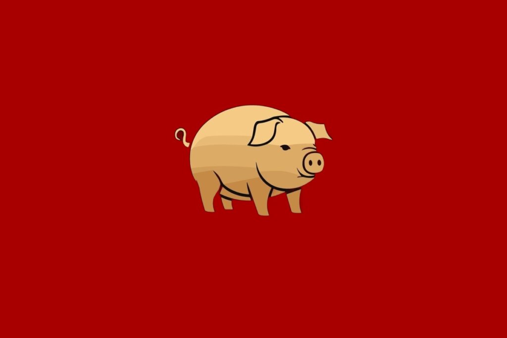 Ilustração do signo de Javali, contendo um javali estilizado em fundo vermelho