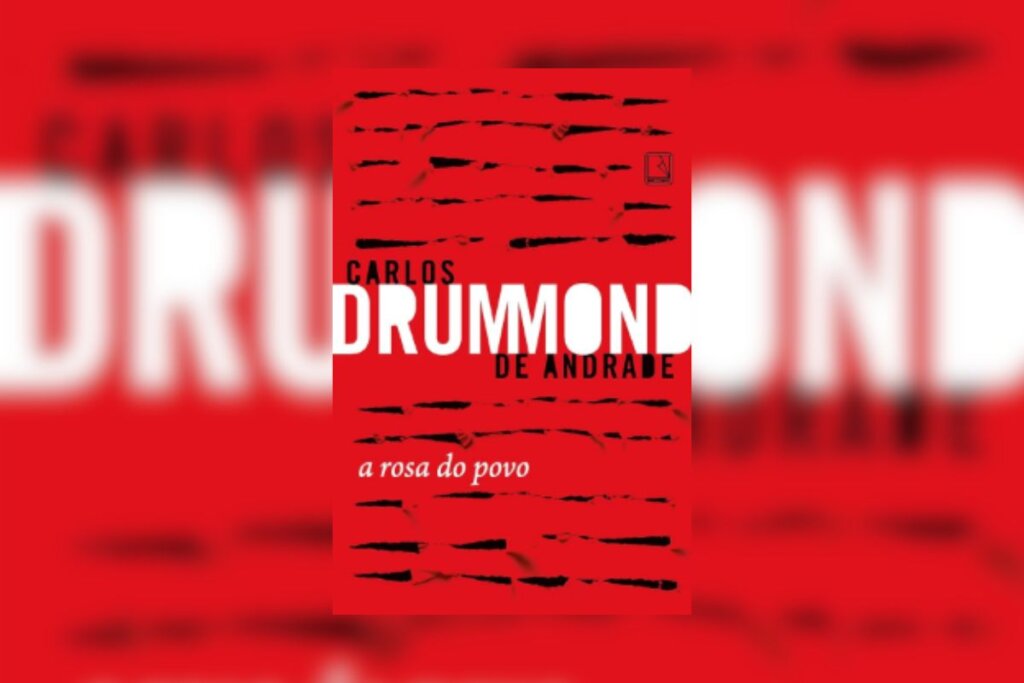 Capa do livro "A rosa do povo", com o nome do autora em destaque em um fundo vermelho com listras pretas 