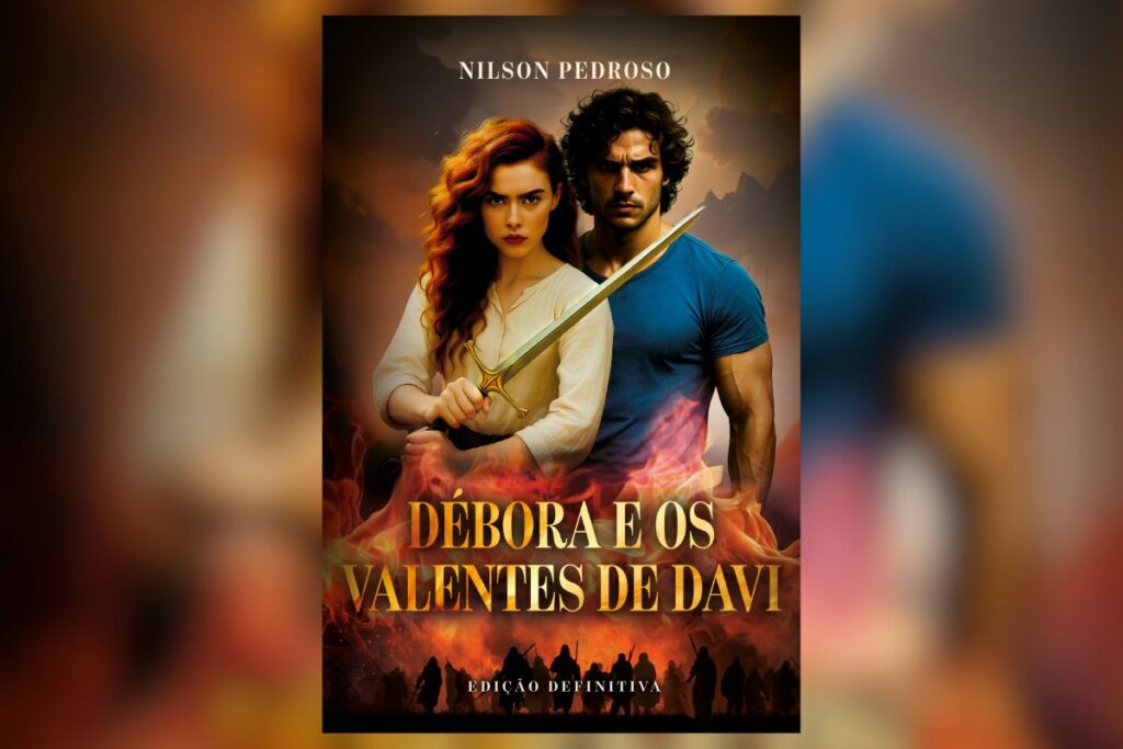 Capa do livro "Débora e os Valentes de Davi", com a ilustração de um casal e o nome do livro abaixo deles