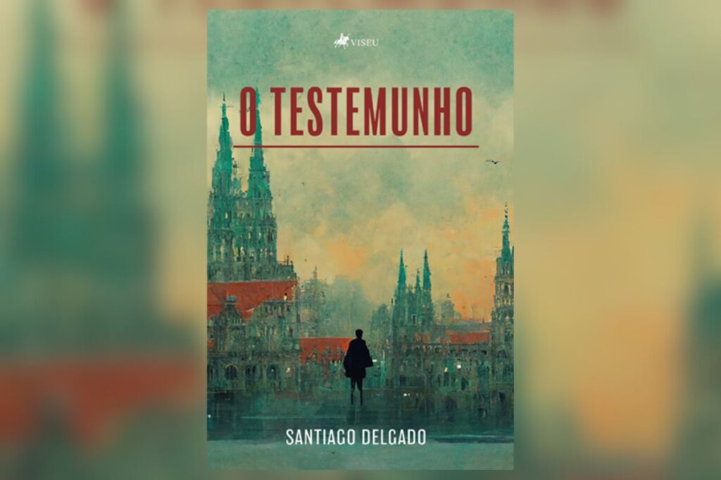 Capa do livro "O testemunho", com a ilustração de um homem andando em direção a um castelo ao pôr do sol