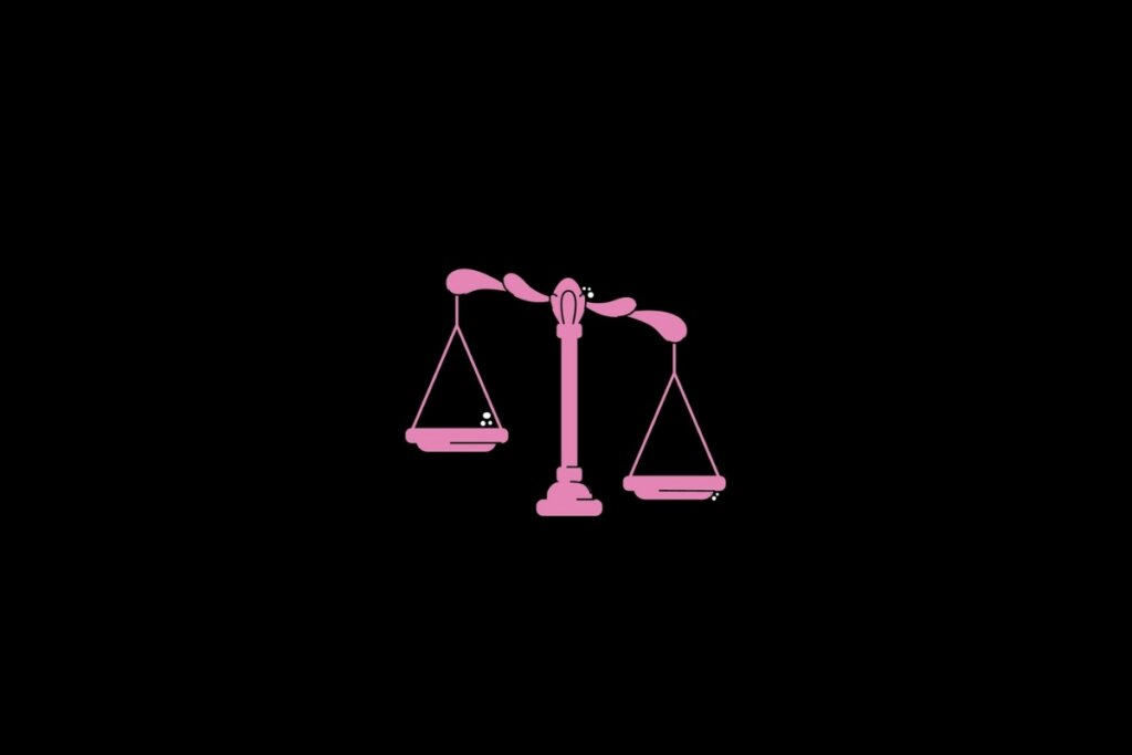 Ilustração do signo de libra na cor rosa em um fundo preto