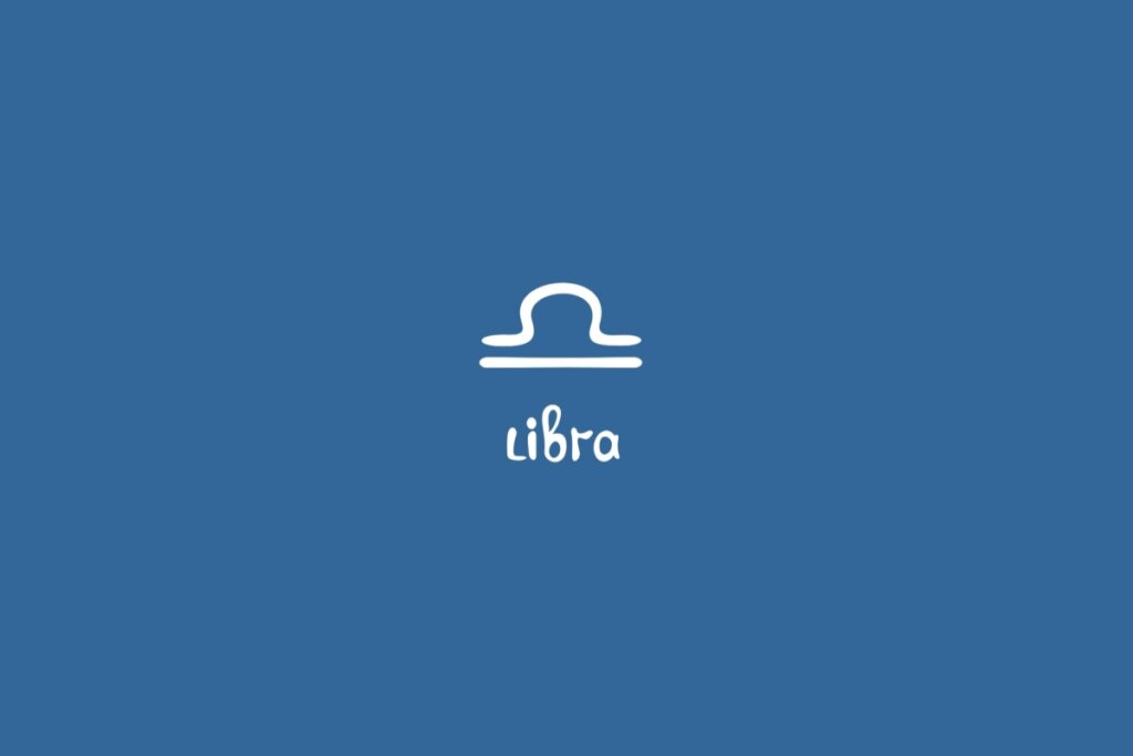 Ilustração do signo de libra centralizado em um fundo azul