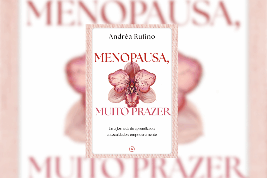 Capa de livro branca com detalhes em rosa, com título e nome da autora e a ilustração de uma flor rosa no meio