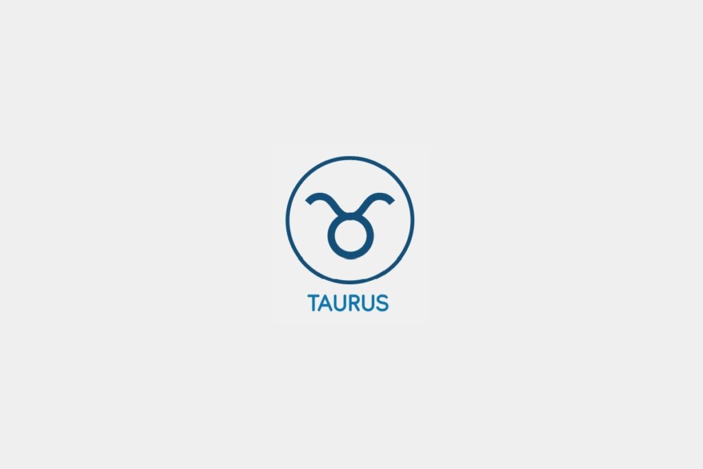 Círculo azul com o símbolo do signo de Touro ao centro e o nome do signo abaixo, sobre um fundo cinza-claro