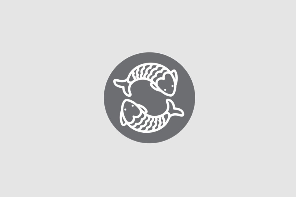 Ilustração do signo de Peixes com dois peixes em direções opostas em um fundo cinza-claro