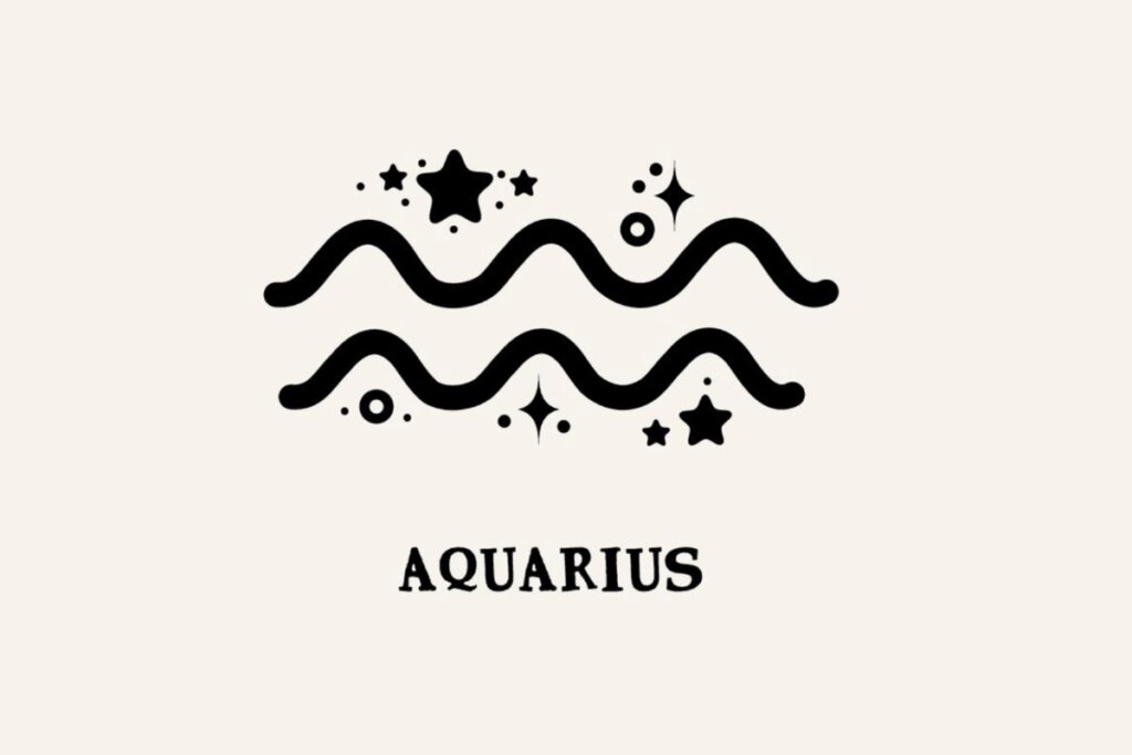 Ilustração com estrelas do signo de Aquário em um fundo bege