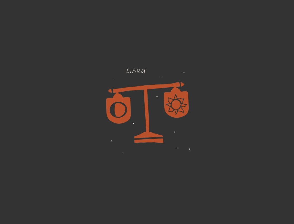 Ilustração do signo de Libra em um fundo preto