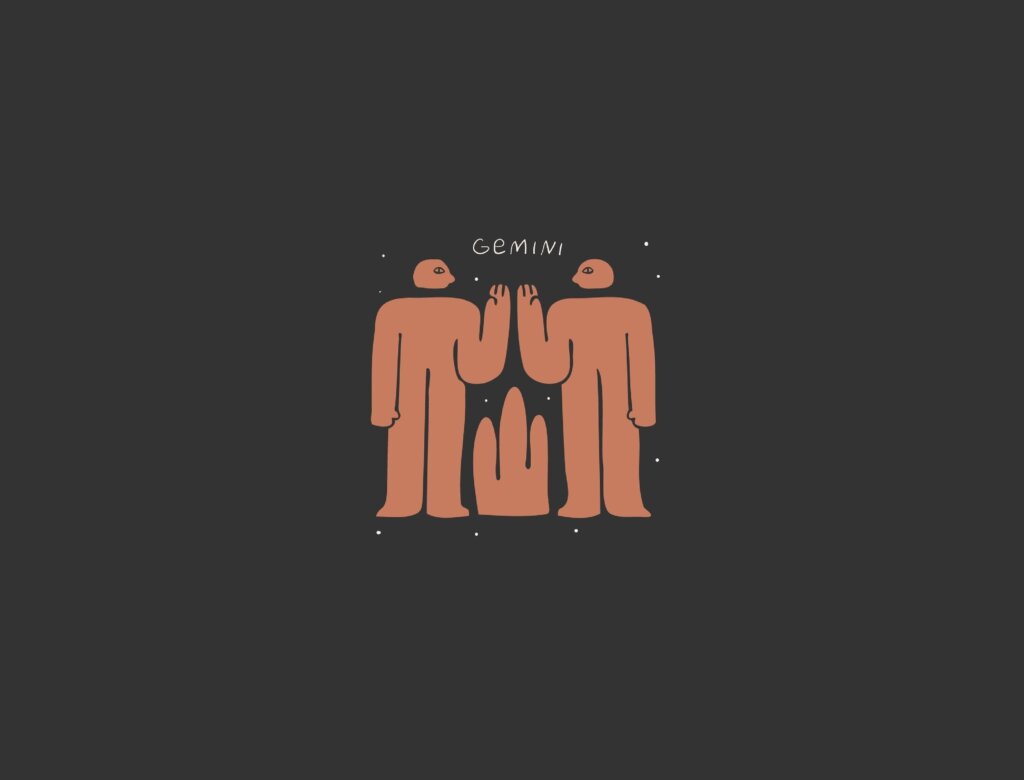 Ilustração do signo de Gêmeos em um fundo preto