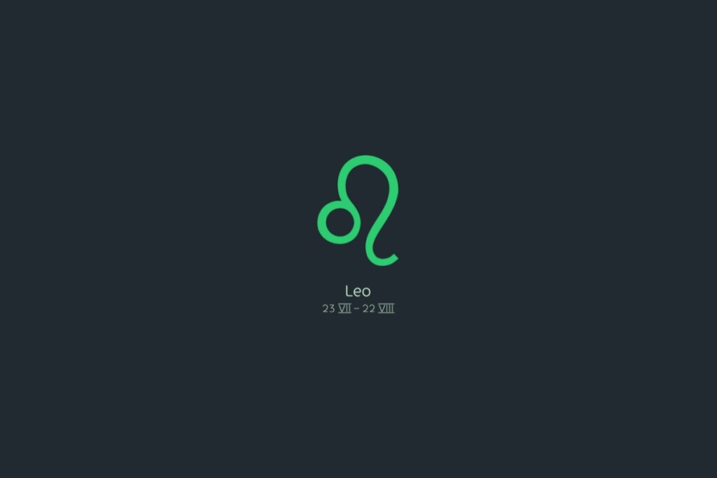 Ilustração do signo de leão em verde-claro sobre um fundo verde-escuro