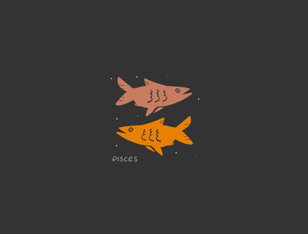Ilustração do signo de Peixes em um fundo preto