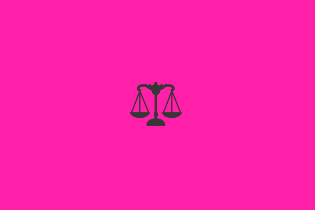 Símbolo do signo de Libra em preto em fundo rosa