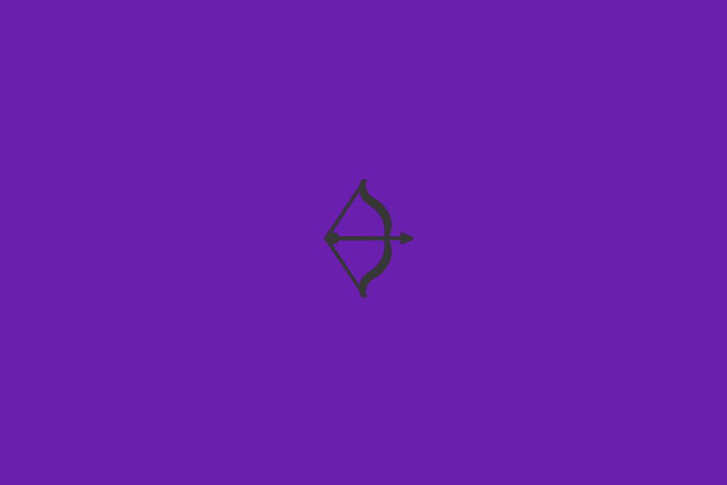 Símbolo do signo de Sagitário em preto em fundo roxo