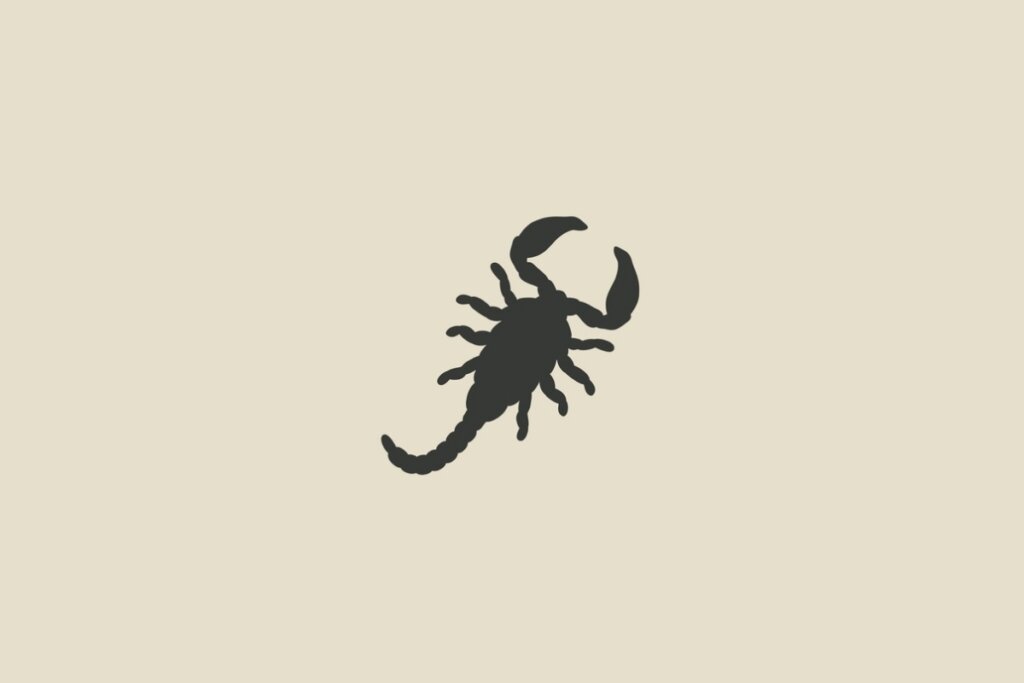 Ilustração do signo de Escorpião cinza em um fundo bege