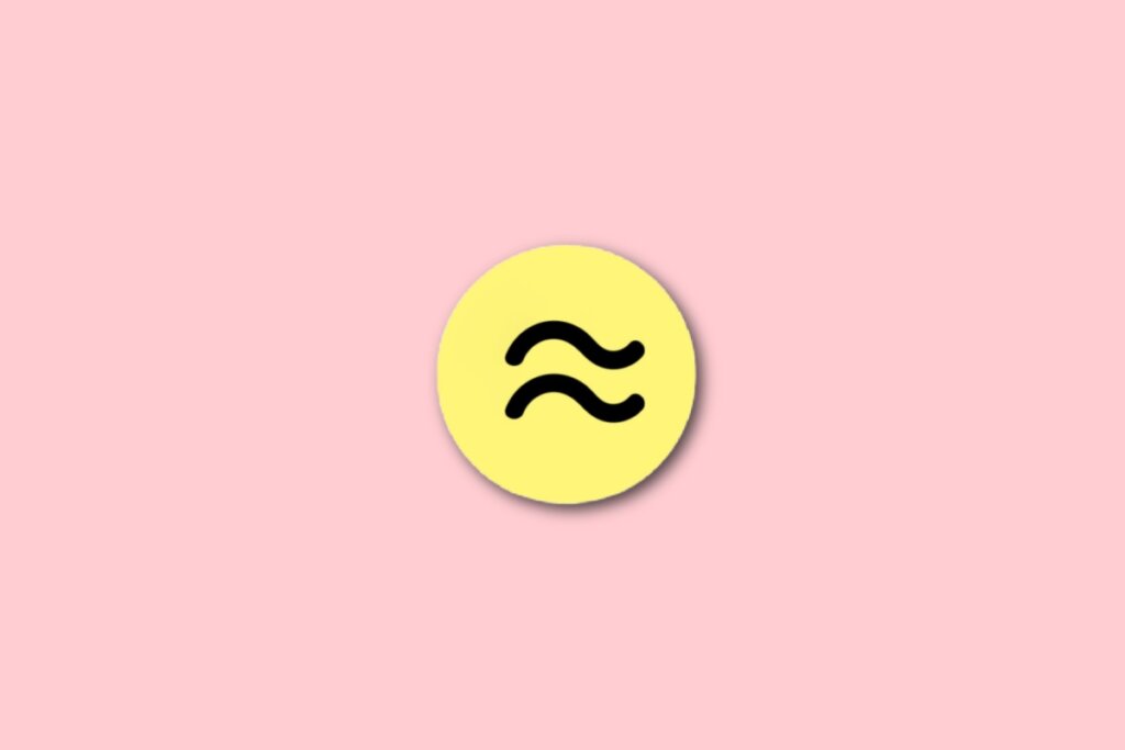 círculo amarelo com ilustração preta do símbolo do signo de aquário sobre fundo rosa