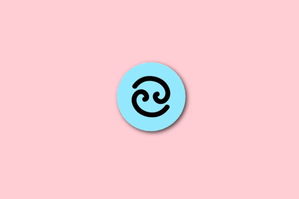 círculo azul com ilustração preta do símbolo do signo de câncer sobre fundo rosa