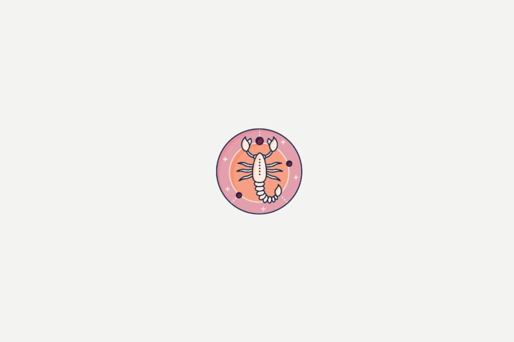 Ilustração do signo de Escorpião dentro de um círculo rosa