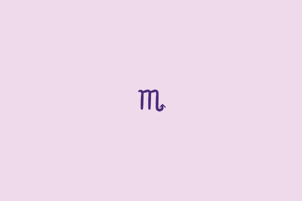 Ilustração do signo de escorpião em roxo em um fundo roxo-claro
