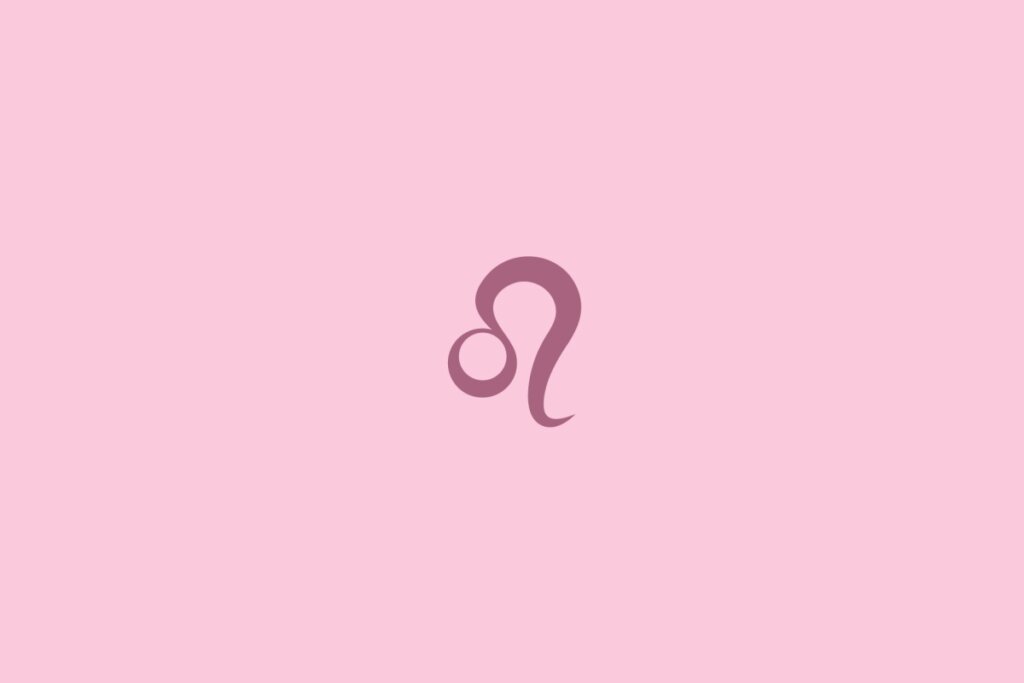 Ilustração do signo de leão na cor roxa centralizado em um fundo rosa-claro