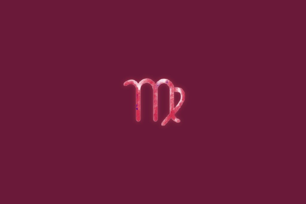 Ilustração do signo de virgem centralizado em um fundo rosa
