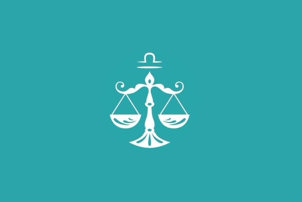 Ilustração do signo de Libra em um fundo verde 