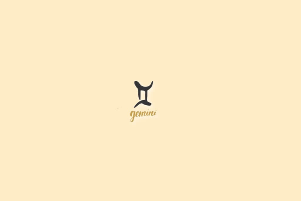 Ilustração do signo de gêmeos, centralizado em um fundo bege-claro, com o nome do signo embaixo