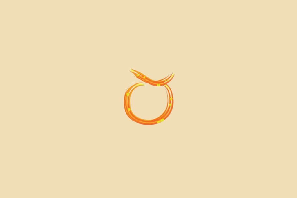 Ilustração do signo de touro, na cor laranja-escuro, centralizado em um fundo laranja-claro